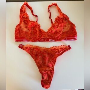Lounge Underwear Orange Lace Bralette & Thong Set
